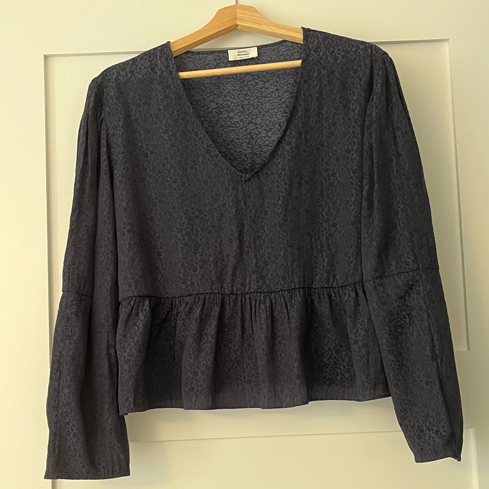 Little Moon navy blue peplum blouse top